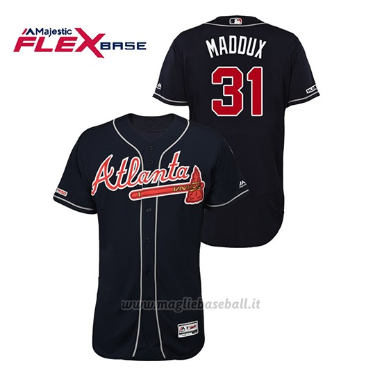 Maglia Baseball Uomo Atlanta Braves Greg Maddux 150th Aniversario Patch Autentico Flex Base Blu